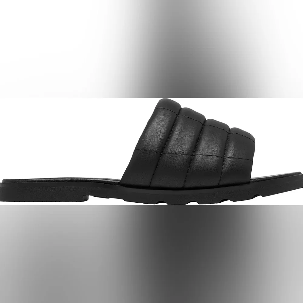 Sorel Ella III Slide Sandals Quilted Leather Slip On Flats Black Size 10.5 - Picture 2 of 14